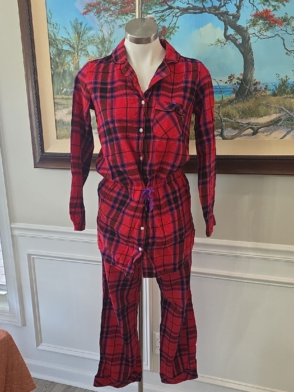 Victoria's Secret Red & Black Plaid Sleep Top And Bottom